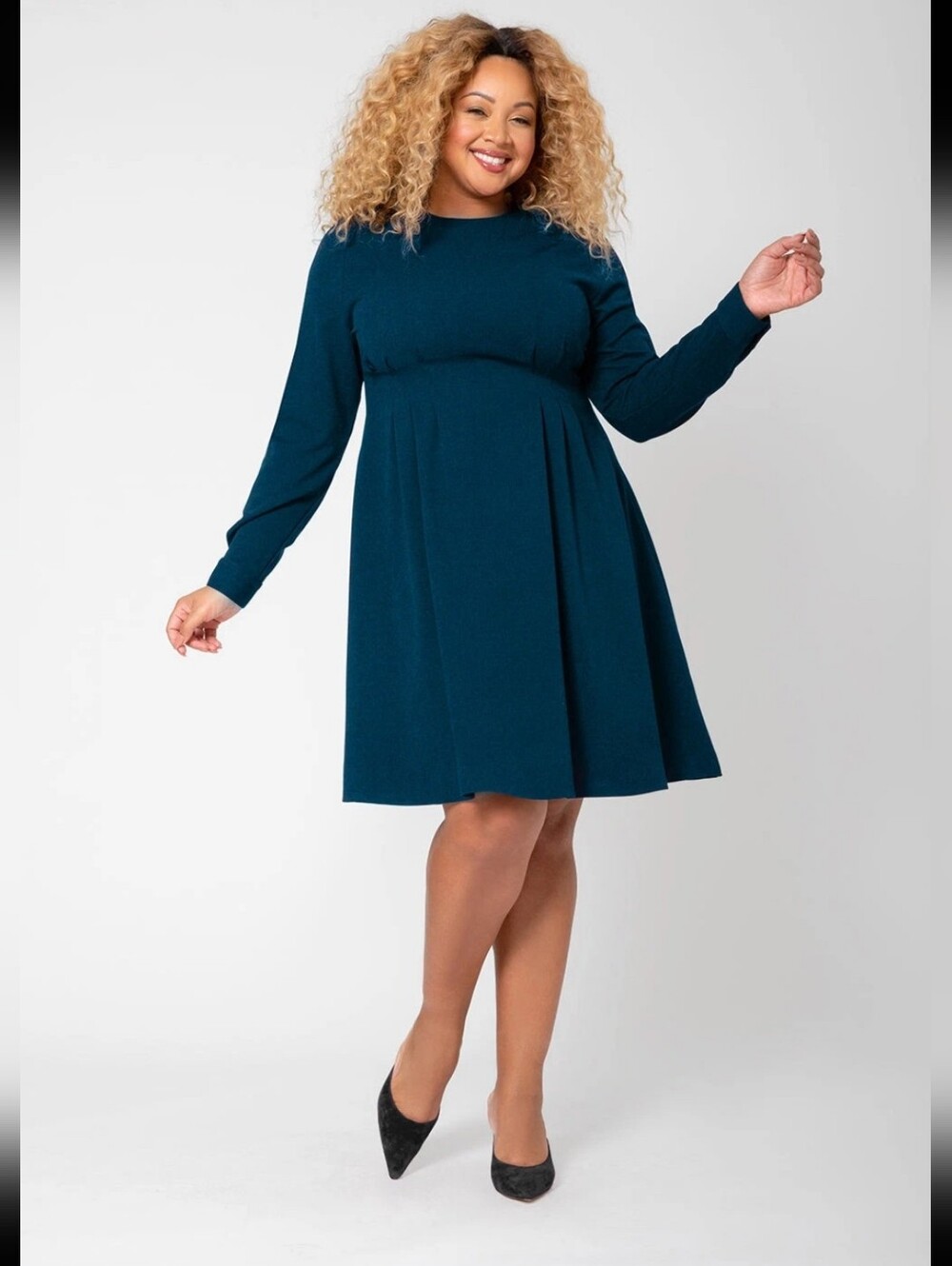 NWT Leota Womens Lara A-Line Fit And Flare Dress Solid Ink Blue 1X